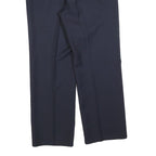 HAGMAN Mens Wool Navy Blue Regular Fit Straight Leg Trousers W34 L30 Smart