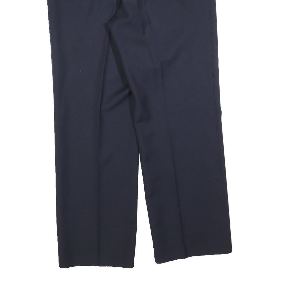 HAGMAN Mens Wool Navy Blue Regular Fit Straight Leg Trousers W34 L30 Smart