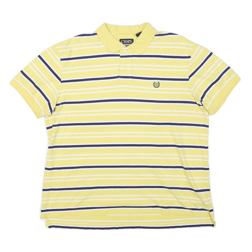 CHAPS Mens Yellow & Navy Striped Polo Shirt XL Cotton Blend Classic Fit