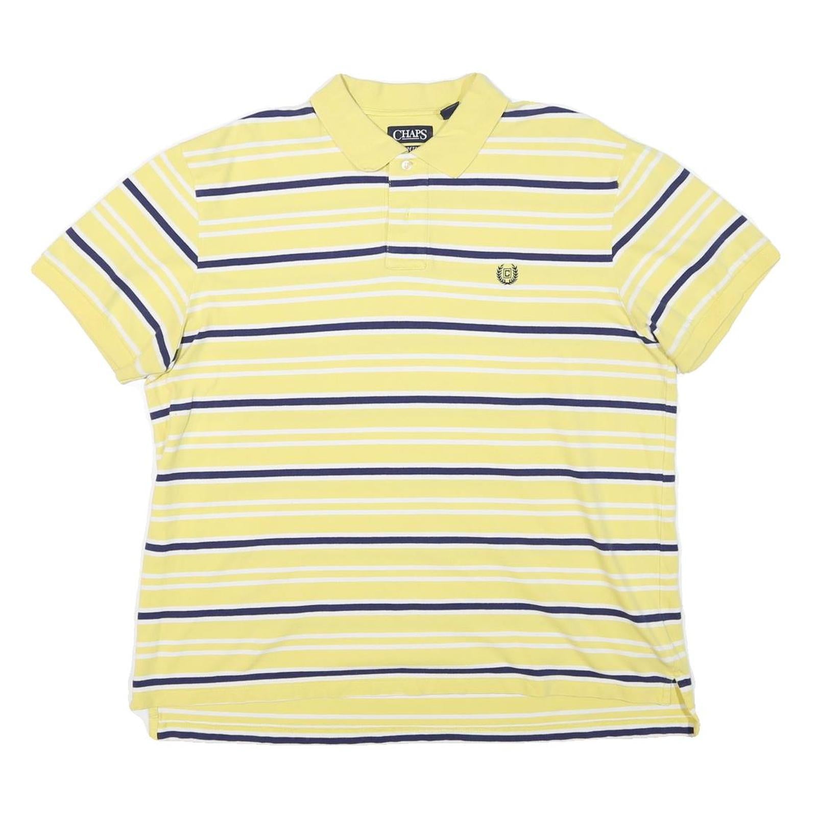 CHAPS Mens Yellow & Navy Striped Polo Shirt XL Cotton Blend Classic Fit