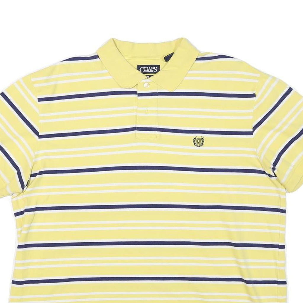 CHAPS Mens Yellow & Navy Striped Polo Shirt XL Cotton Blend Classic Fit