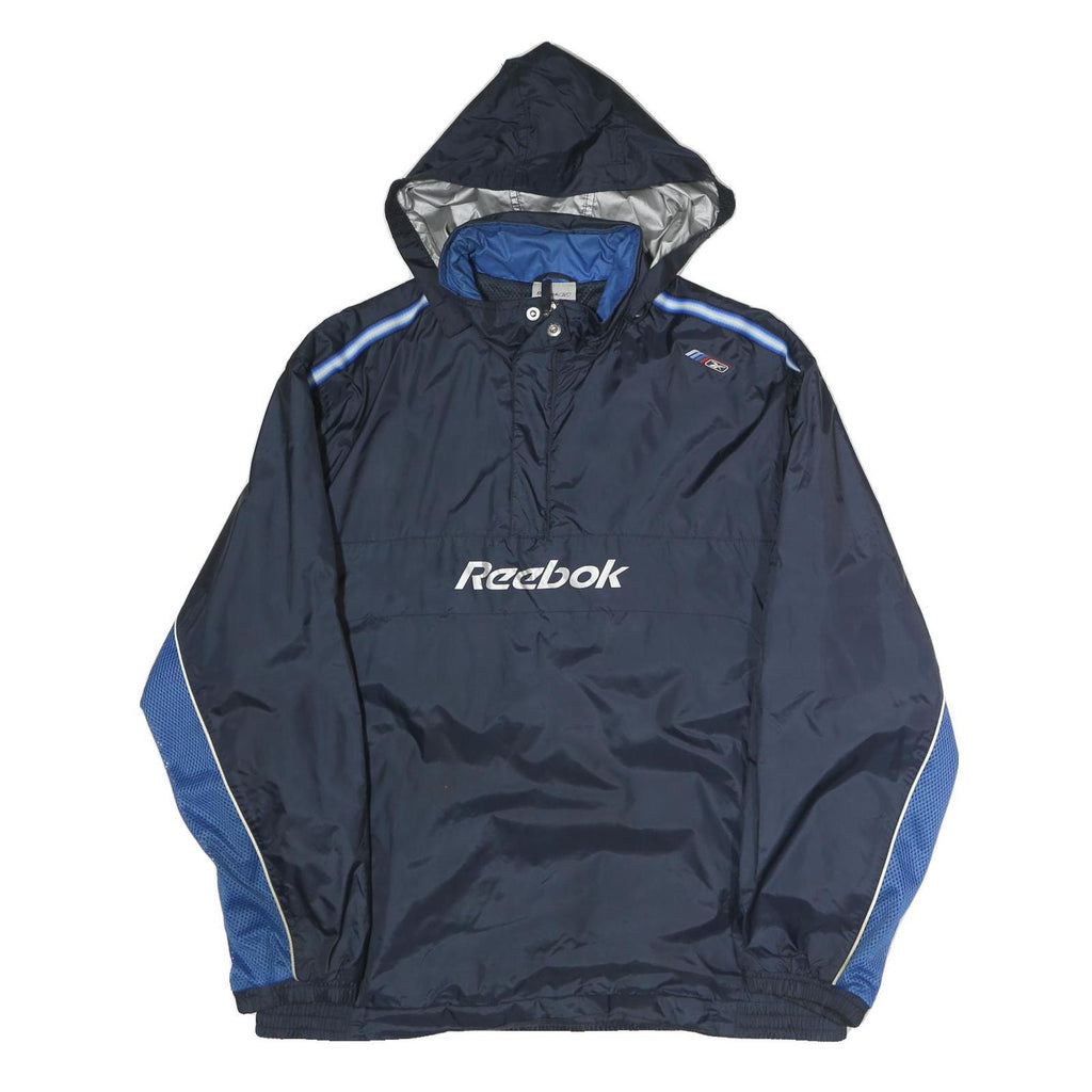 REEBOK Mens Navy Blue Lightweight Hooded Zip Jacket Polyester L Sporty Track