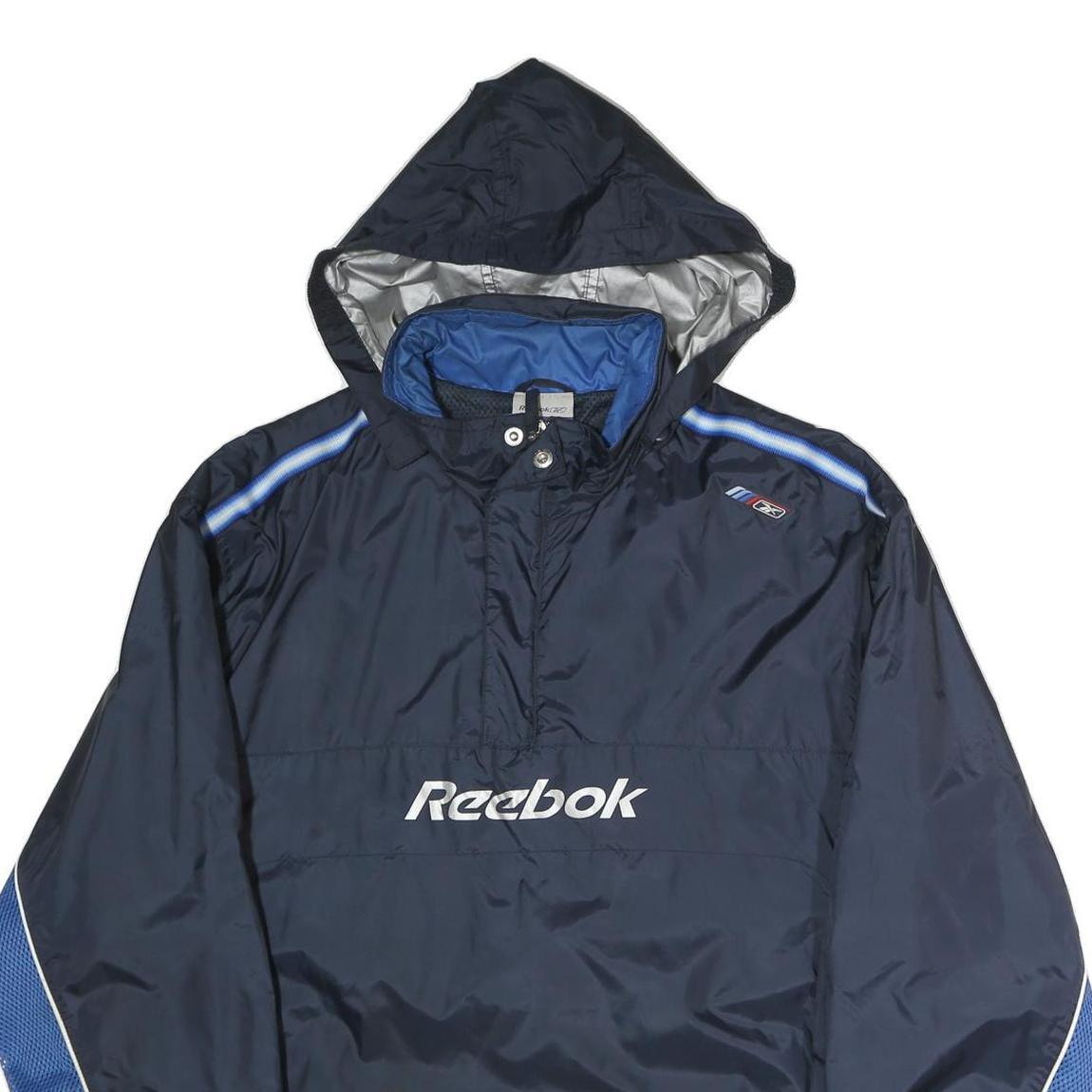 REEBOK Mens Navy Blue Lightweight Hooded Zip Jacket Polyester L Sporty Track