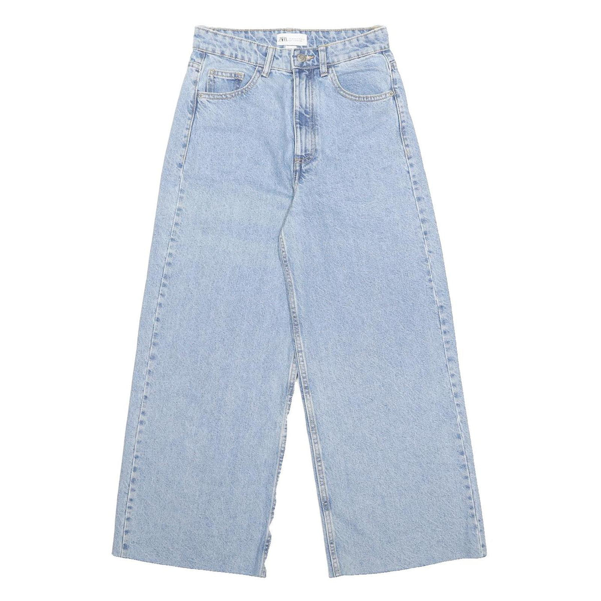 ZARA Womens Jeans Light Blue Loose Wide-Leg Denim W24 L25 Comfort Style