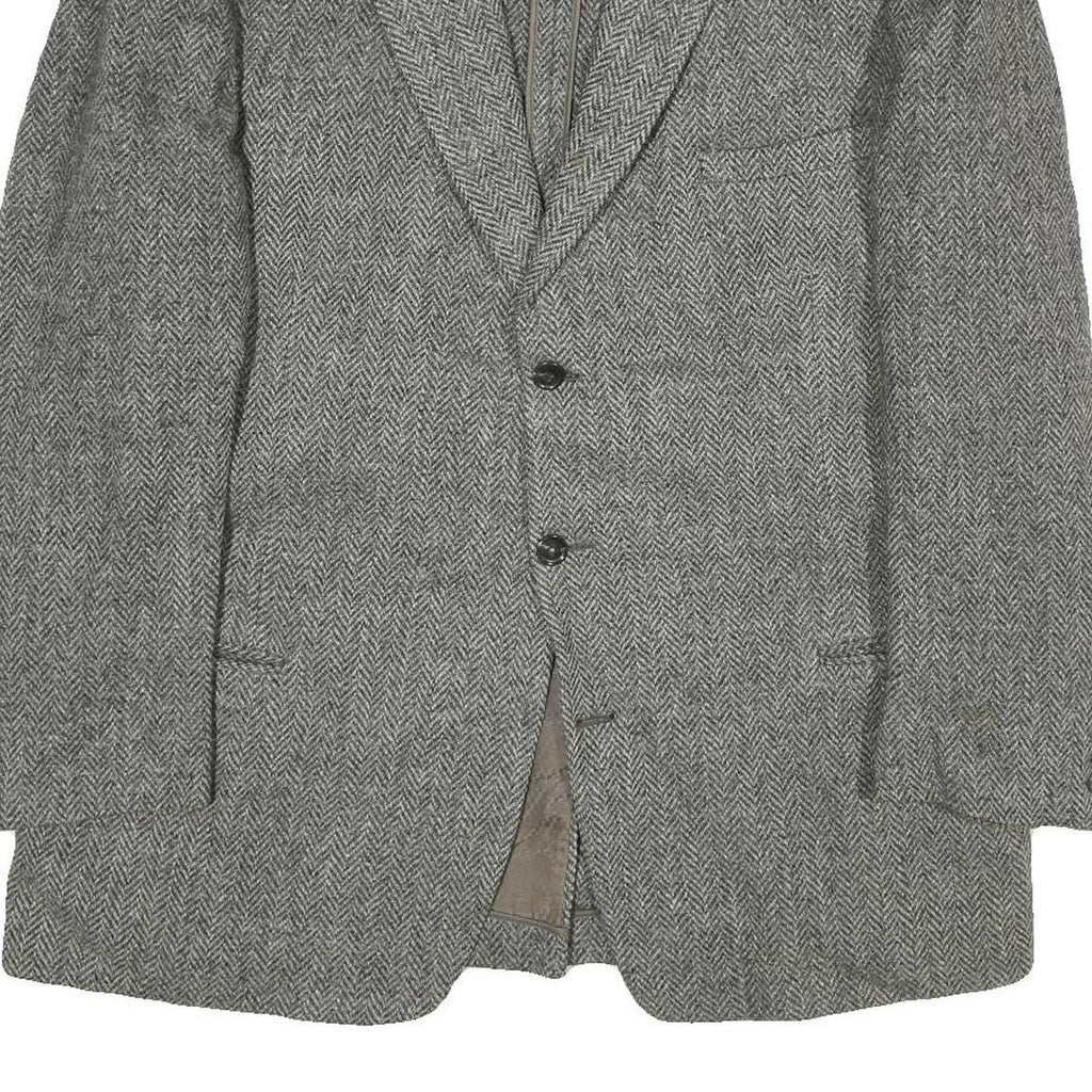 Mens Grey Herringbone Classic Jacket L Cotton Blend Button Closure Tailored