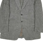 Mens Grey Herringbone Classic Jacket L Cotton Blend Button Closure Tailored