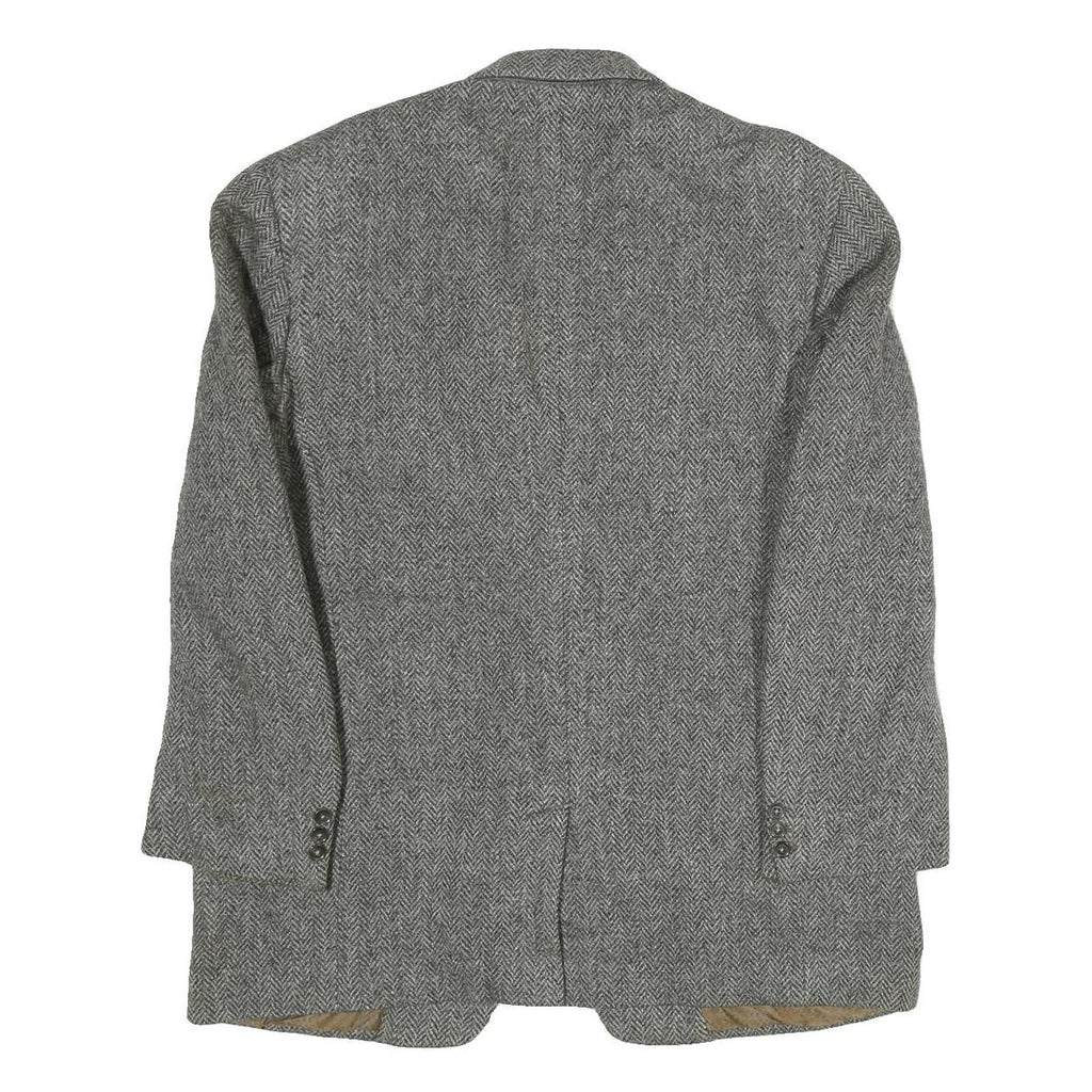 Mens Grey Herringbone Classic Jacket L Cotton Blend Button Closure Tailored