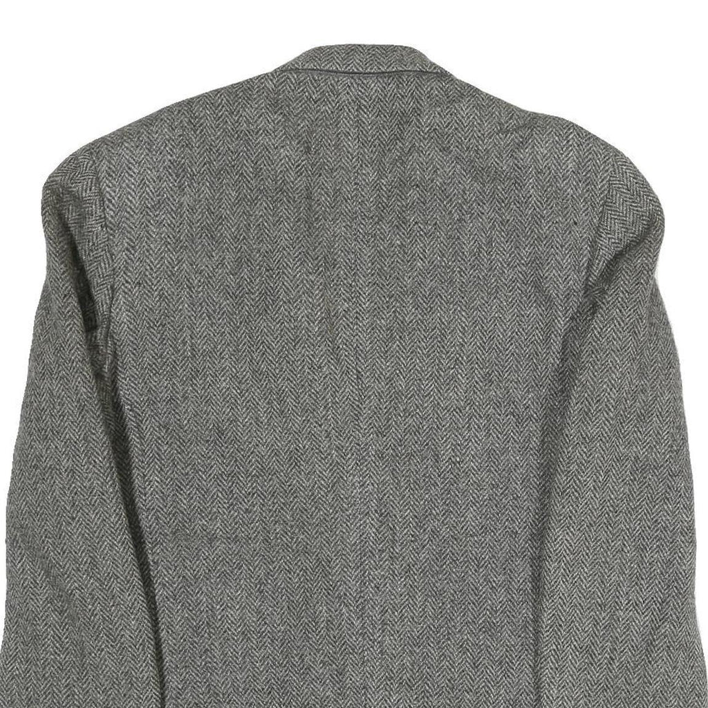 Mens Grey Herringbone Classic Jacket L Cotton Blend Button Closure Tailored