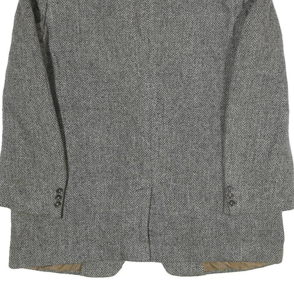 Mens Grey Herringbone Classic Jacket L Cotton Blend Button Closure Tailored
