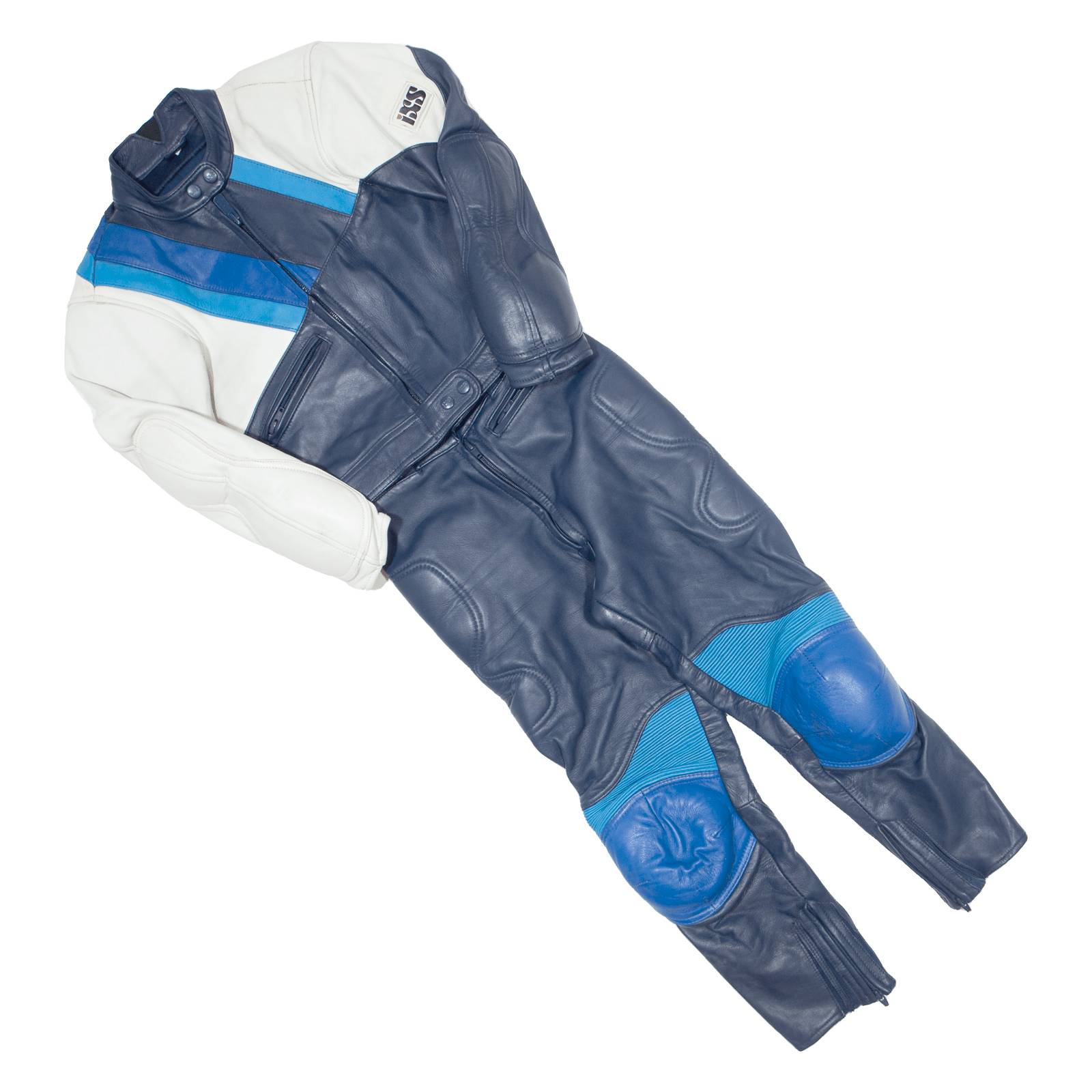 Vintage IXS Padded Motorcycle Biker Womens Overalls Blue Slim Leather 90s Colourblock XS W22 L23