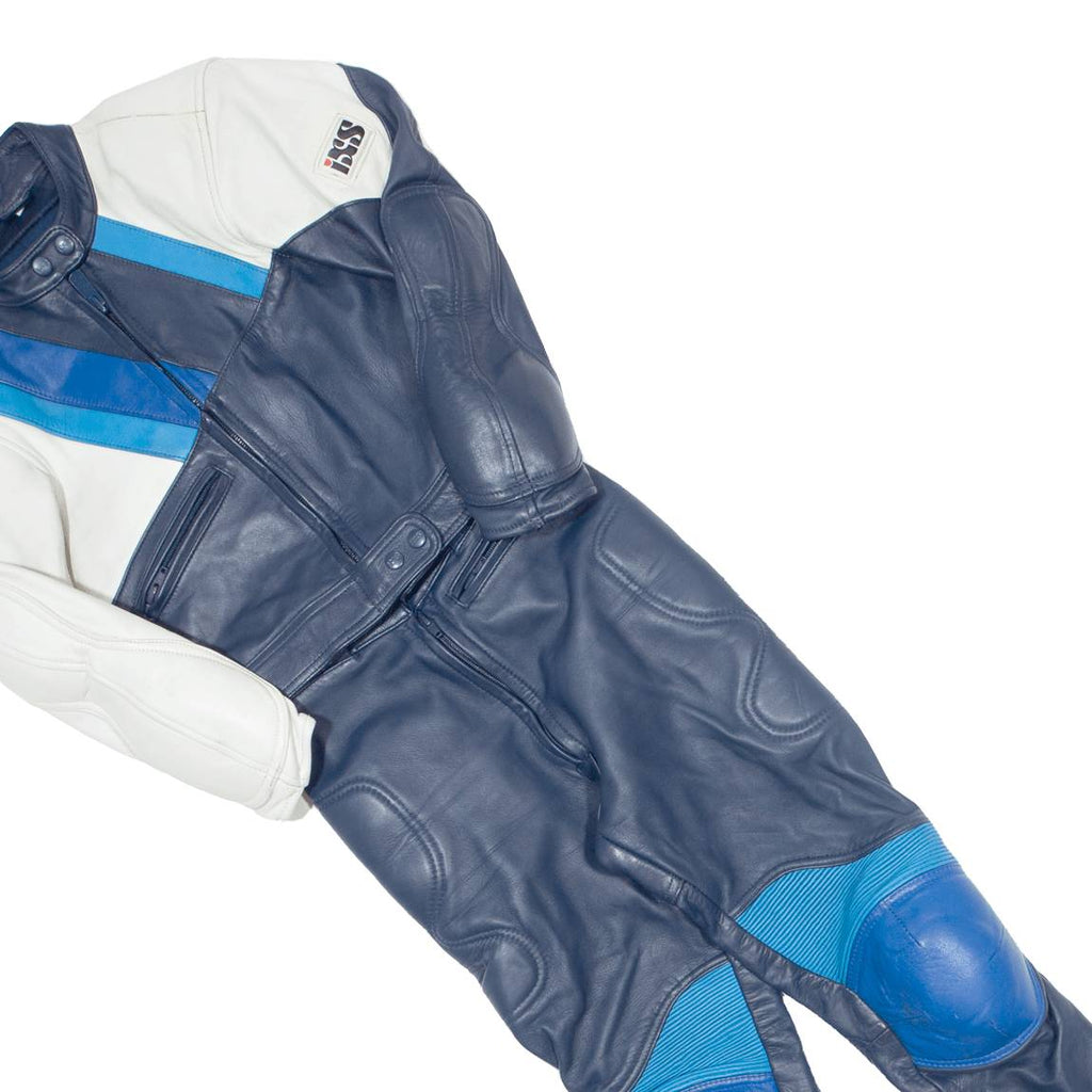 Vintage IXS Padded Motorcycle Biker Womens Overalls Blue Slim Leather 90s Colourblock XS W22 L23