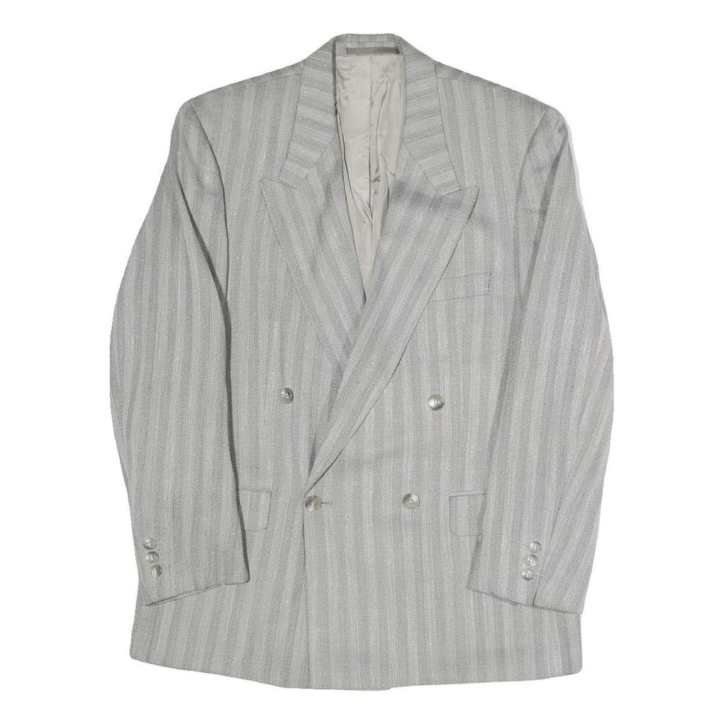 Mens Grey Button Jacket M Polyester Blend Striped Classic Fit Formal Blazer