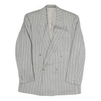 Mens Grey Button Jacket M Polyester Blend Striped Classic Fit Formal Blazer