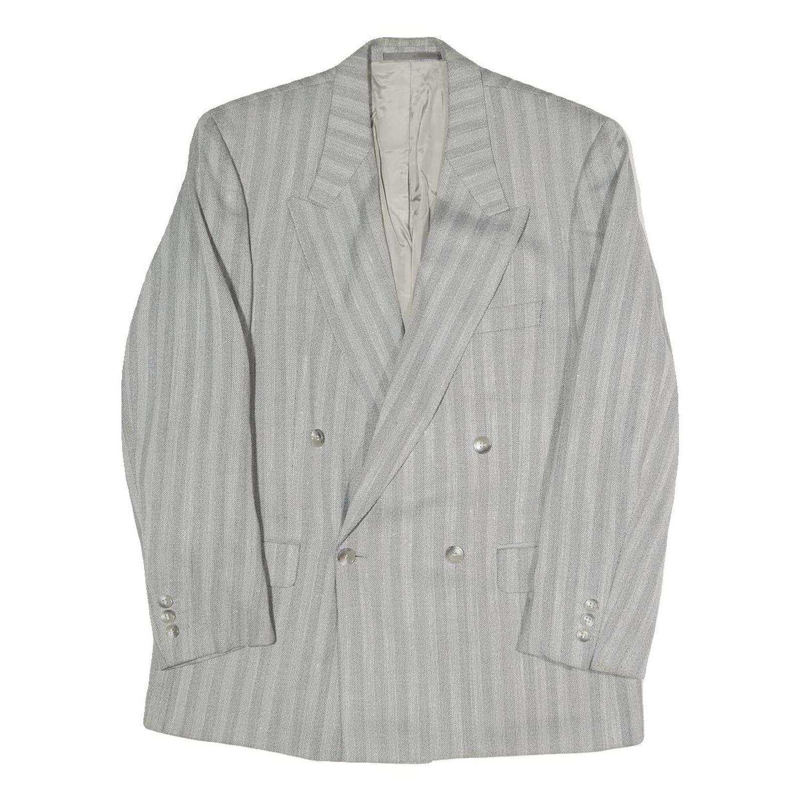 Mens Grey Button Jacket M Polyester Blend Striped Classic Fit Formal Blazer