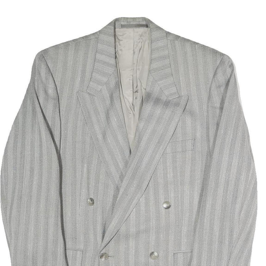 Mens Grey Button Jacket M Polyester Blend Striped Classic Fit Formal Blazer