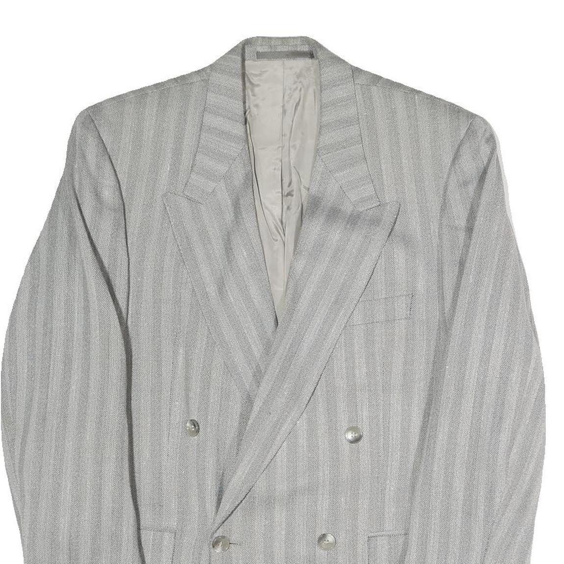 Mens Grey Button Jacket M Polyester Blend Striped Classic Fit Formal Blazer
