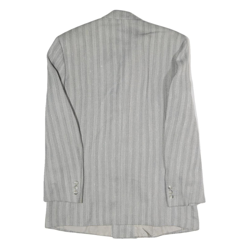 Mens Grey Button Jacket M Polyester Blend Striped Classic Fit Formal Blazer