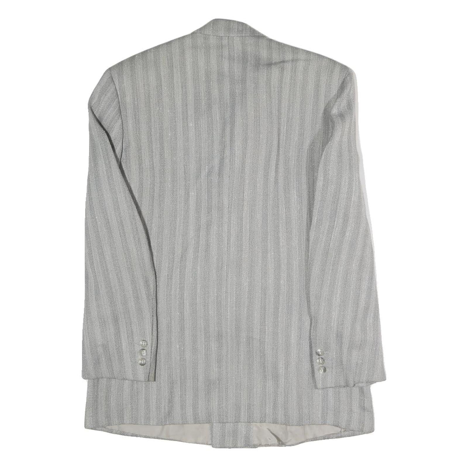 Mens Grey Button Jacket M Polyester Blend Striped Classic Fit Formal Blazer