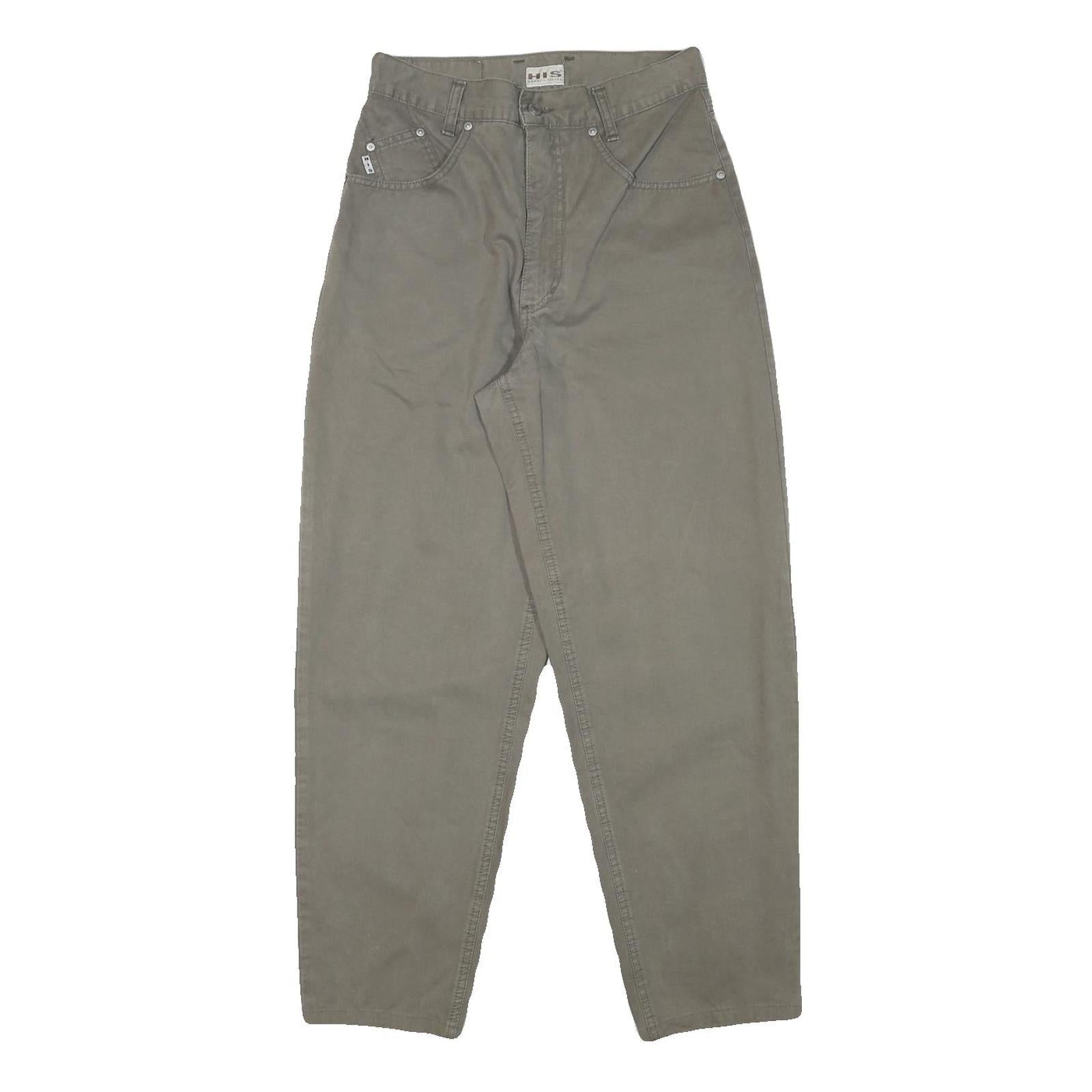 HIS Womens Cotton Blend Khaki Relaxed Tapered Trousers W26 L27 Casual Fit Zip