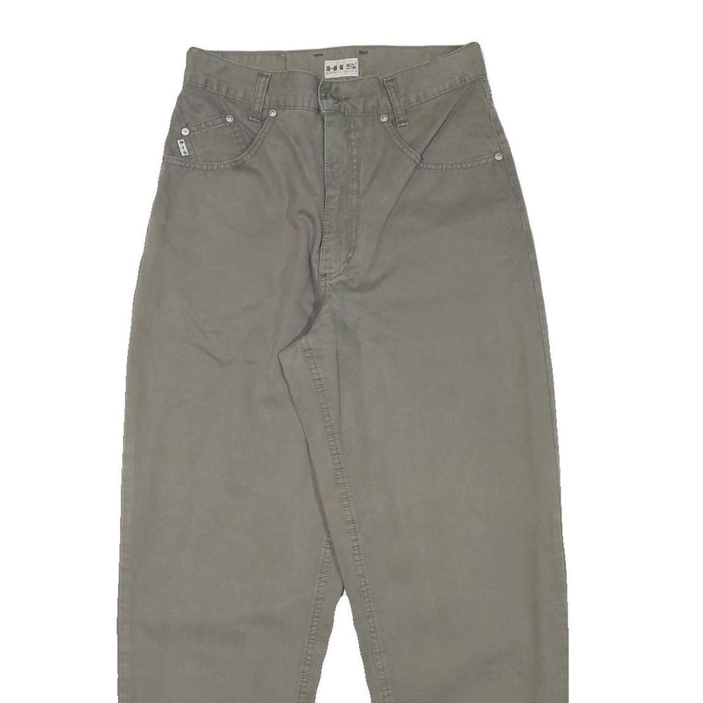 HIS Womens Cotton Blend Khaki Relaxed Tapered Trousers W26 L27 Casual Fit Zip