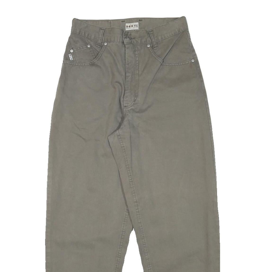 HIS Womens Cotton Blend Khaki Relaxed Tapered Trousers W26 L27 Casual Fit Zip