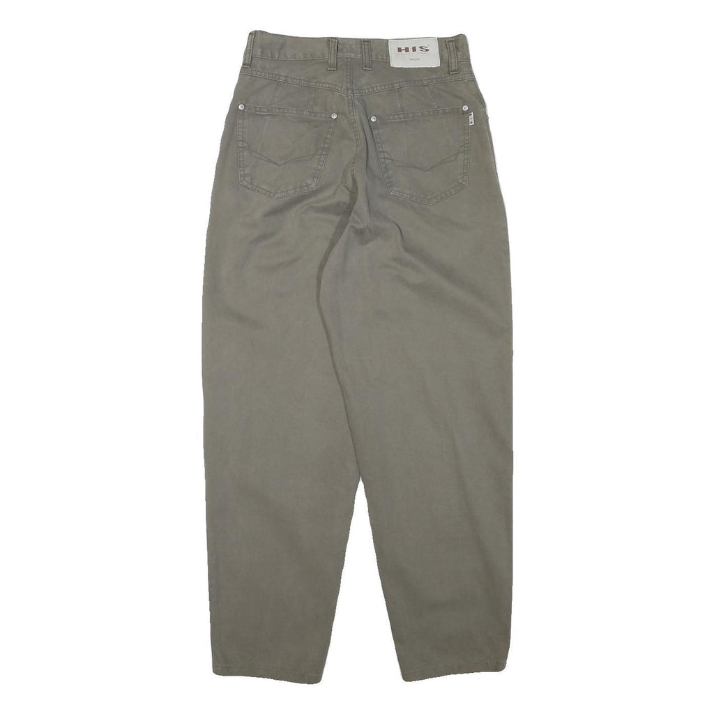HIS Womens Cotton Blend Khaki Relaxed Tapered Trousers W26 L27 Casual Fit Zip