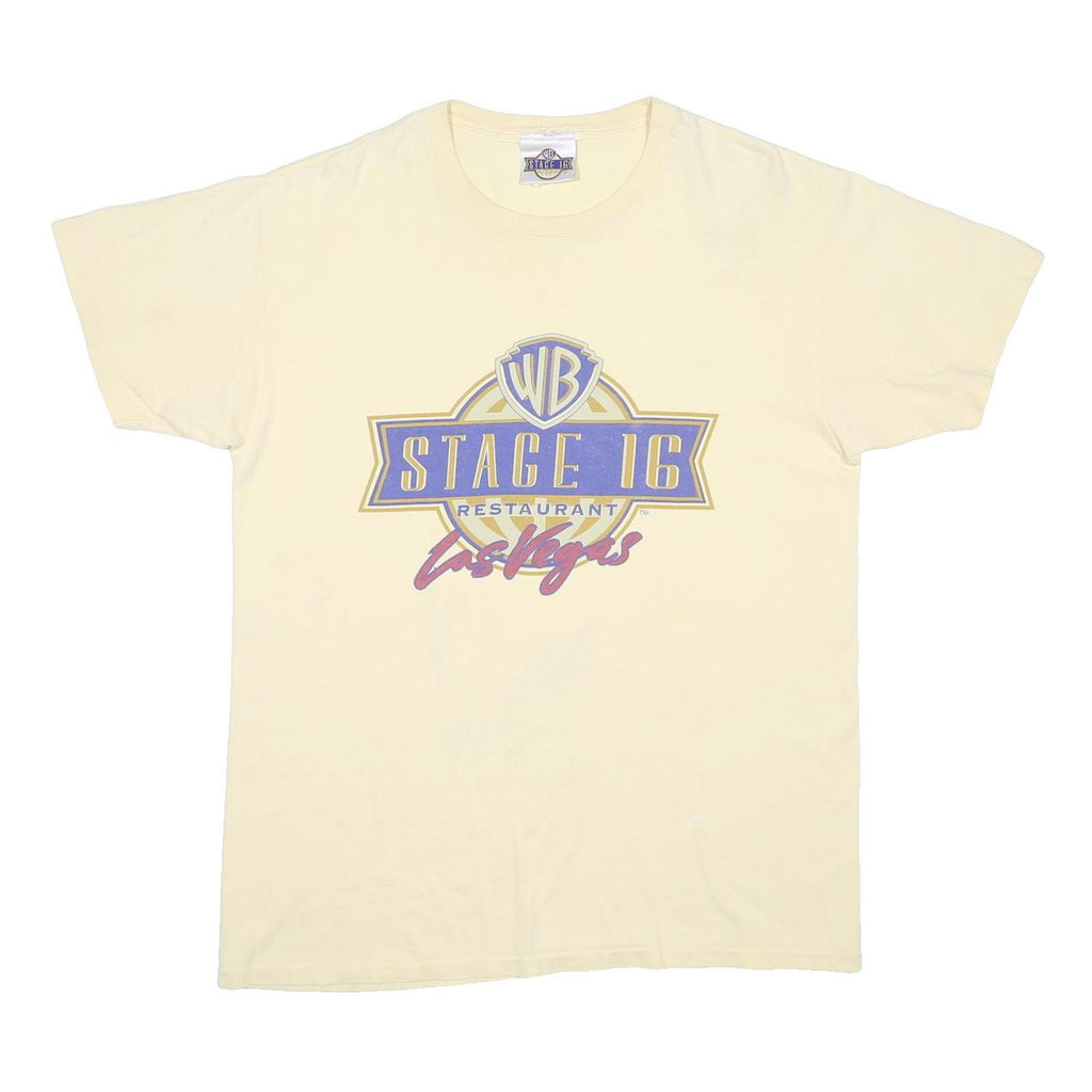WARNER BROS Mens Cream Stage 16 Graphic T-Shirt L Short Sleeve Crew Neck Retro