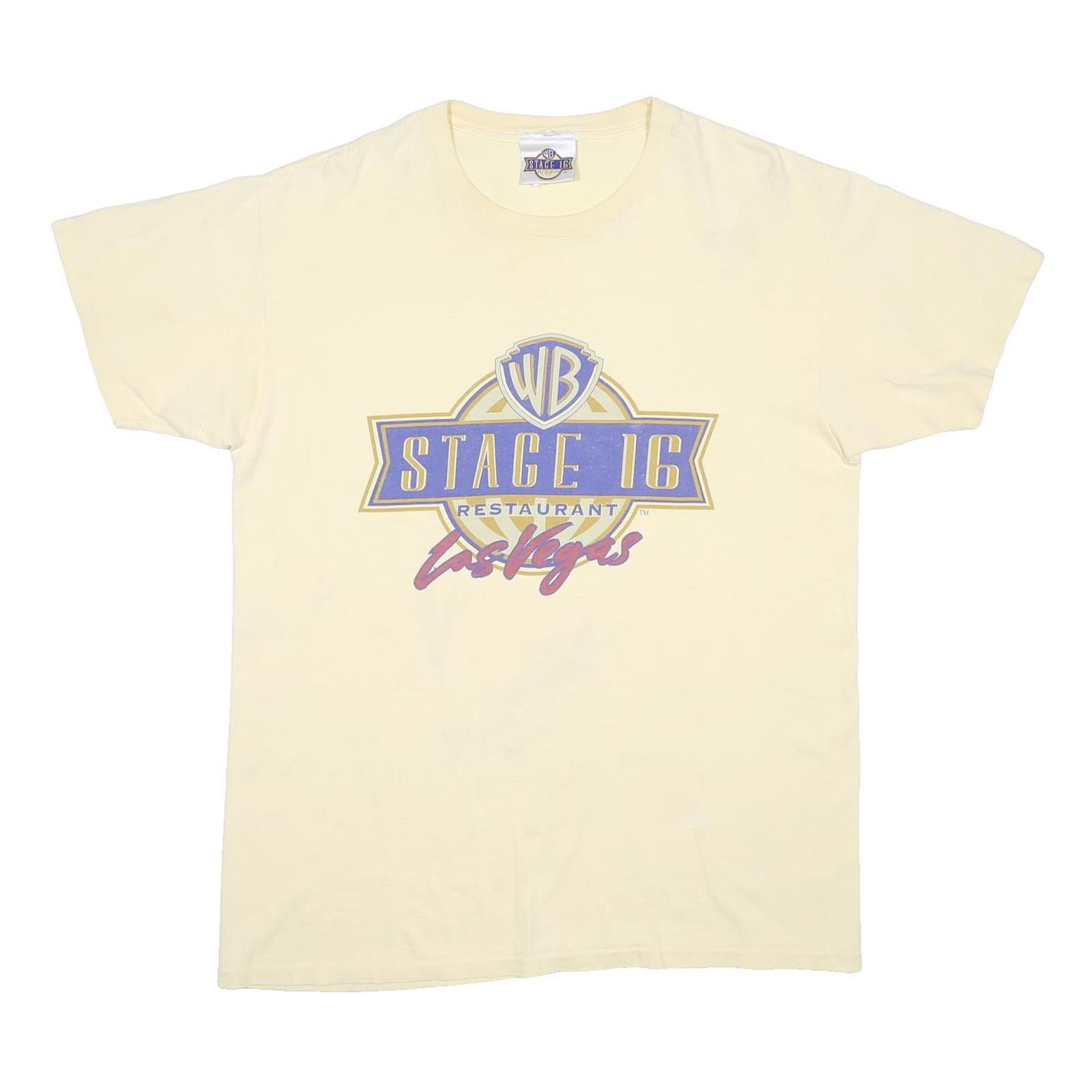 WARNER BROS Mens Cream Stage 16 Graphic T-Shirt L Short Sleeve Crew Neck Retro