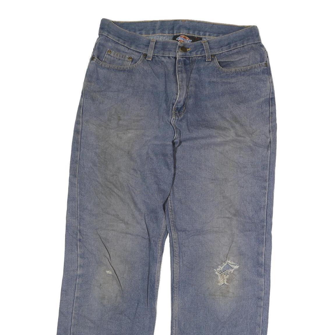 DICKIES Mens Jeans Blue Regular Straight Denim Medium W38 L35 Zip Cotton