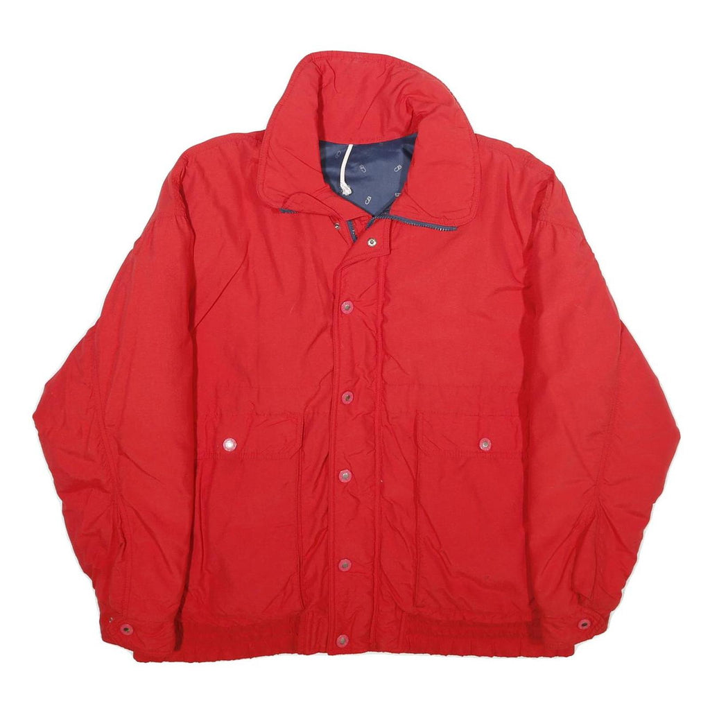 CB SPORTS Mens Red Down Jacket L Zip Plain Winter Casual Lightweight Outdoor