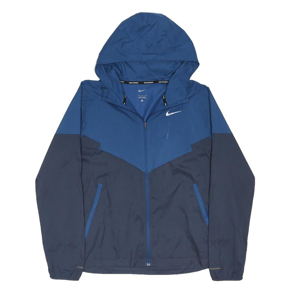 NIKE Mens Blue & Navy Zip Hooded Polyester Blend Lightweight Jacket S Running