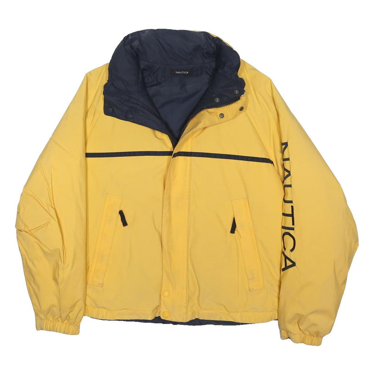 NAUTICA Mens Yellow & Navy Lightweight Zip Jacket L Polyester Blend Shell Casual