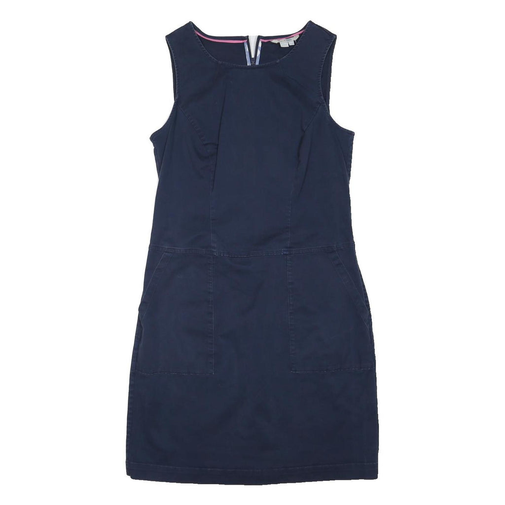 BODEN Womens Navy Blue Cotton Blend Day Dress Sleeveless M Casual Pockets Zip