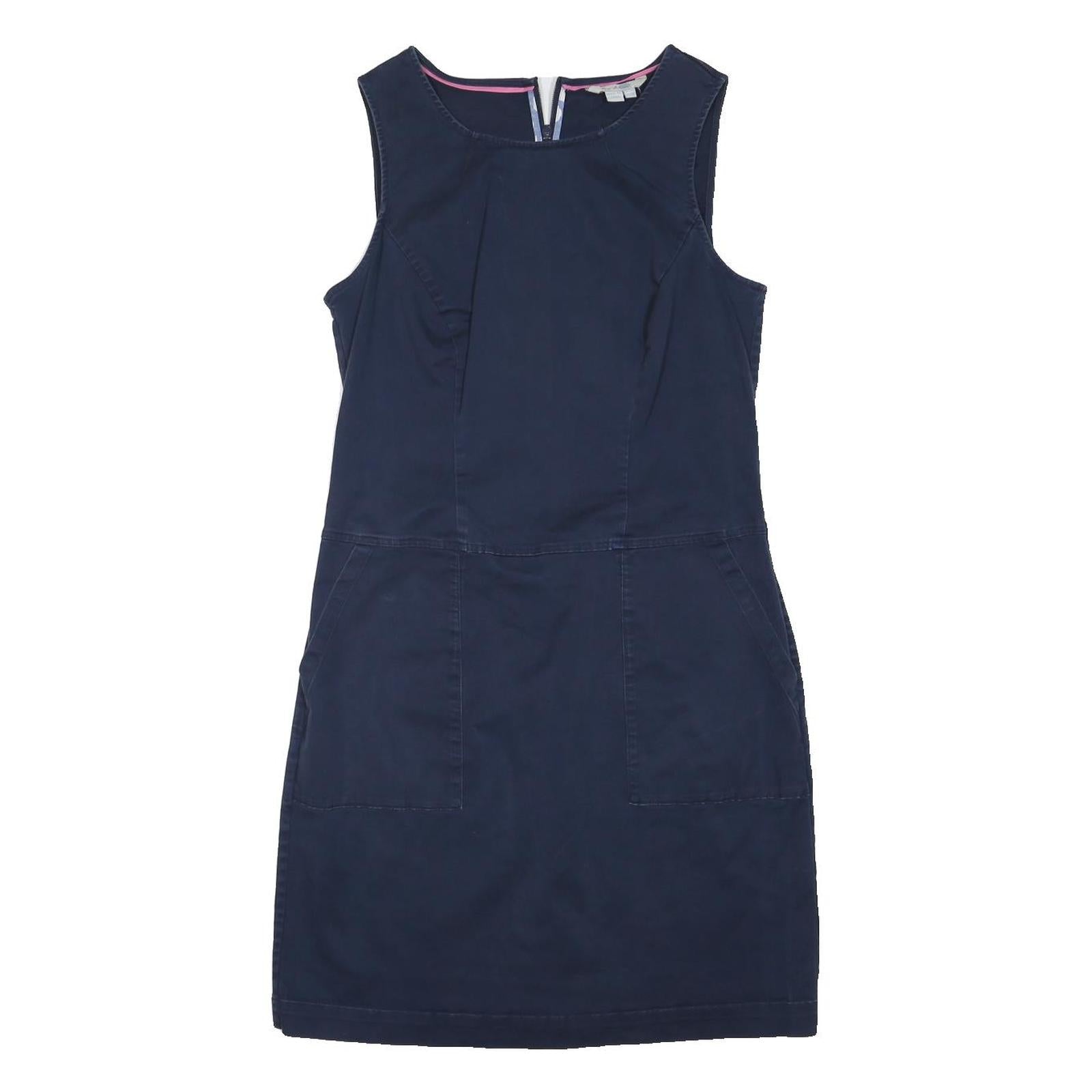BODEN Womens Navy Blue Cotton Blend Day Dress Sleeveless M Casual Pockets Zip