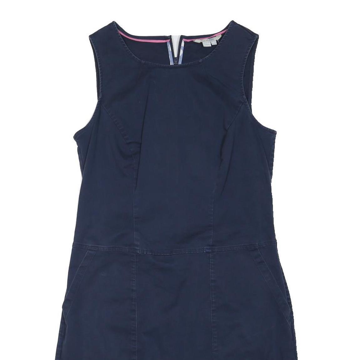 BODEN Womens Navy Blue Cotton Blend Day Dress Sleeveless M Casual Pockets Zip