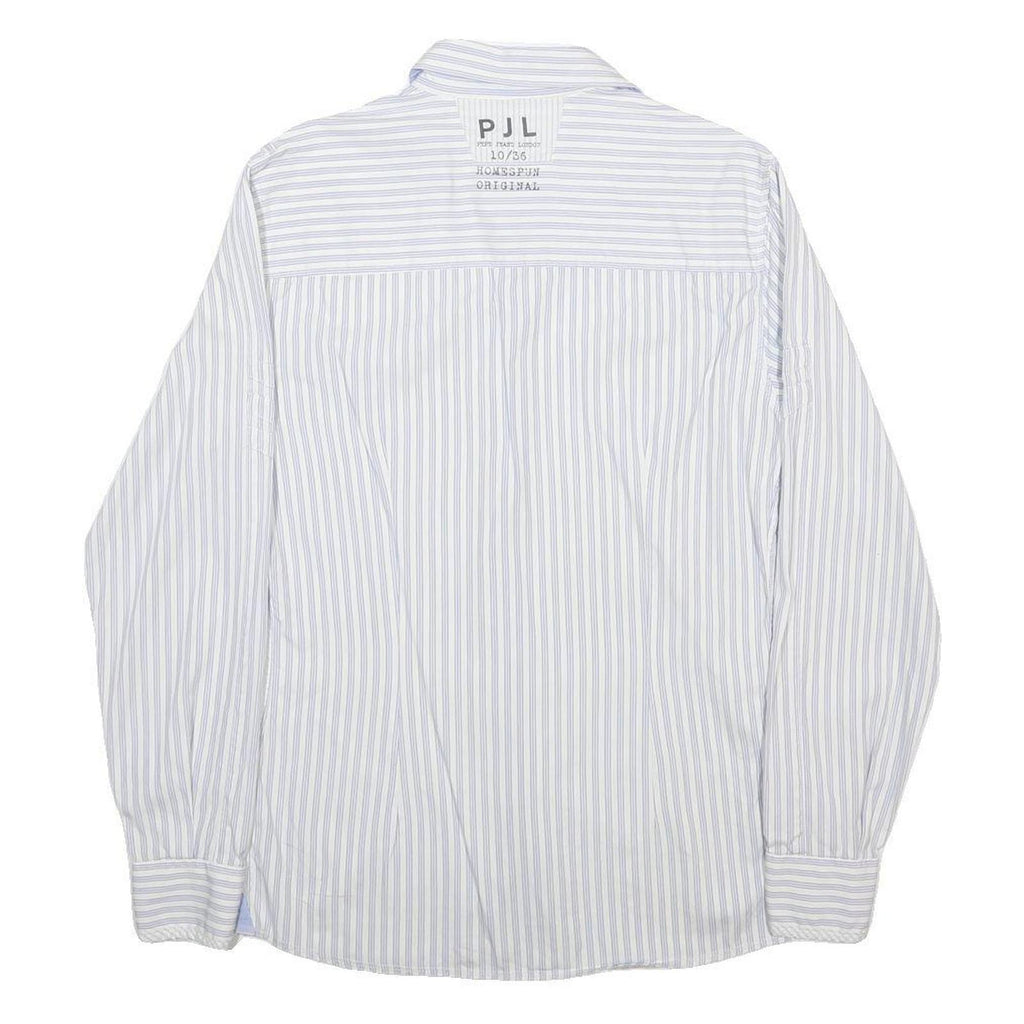 PEPE JEANS Mens White & Blue Striped Cotton Shirt S Slim Fit Casual Shirt