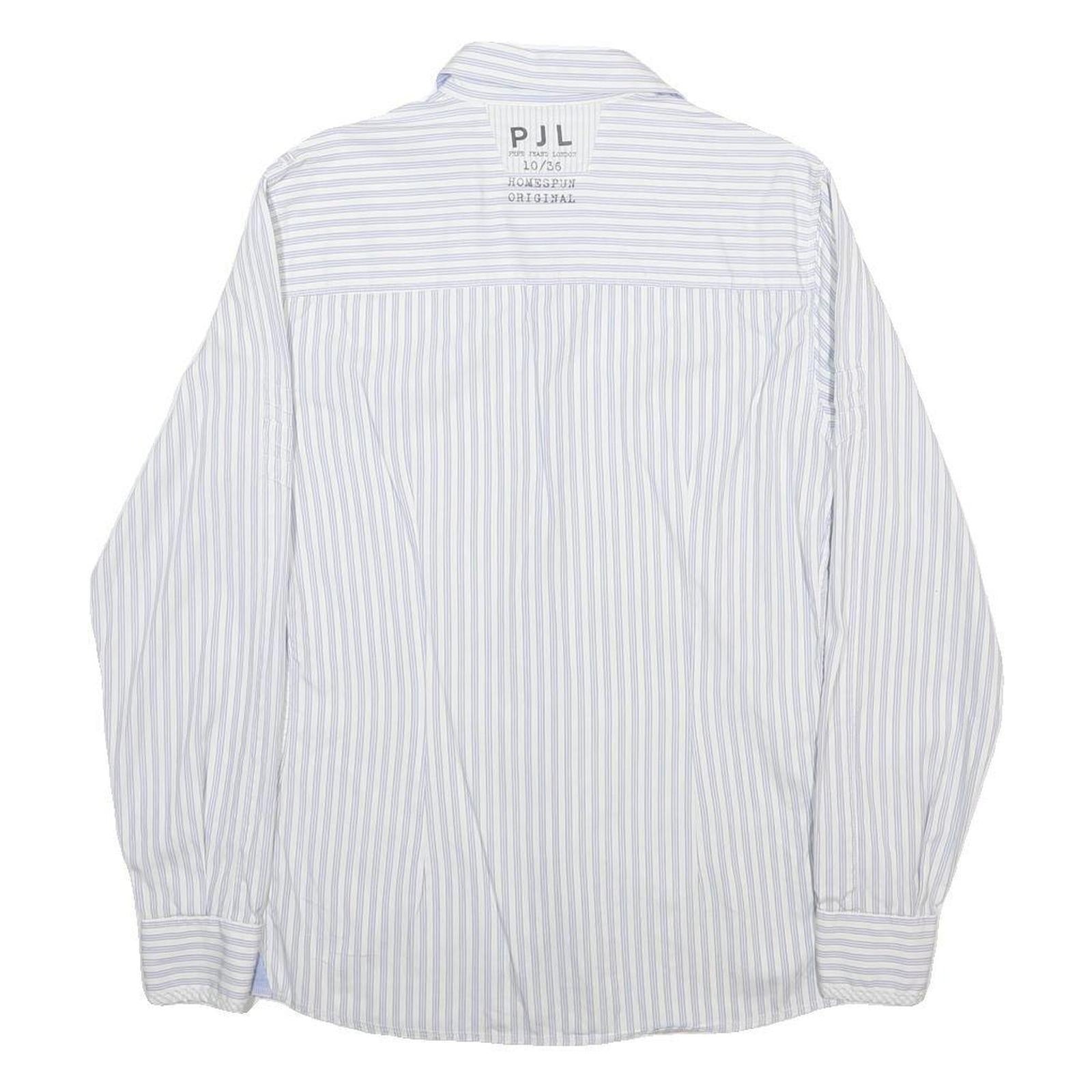 PEPE JEANS Mens White & Blue Striped Cotton Shirt S Slim Fit Casual Shirt