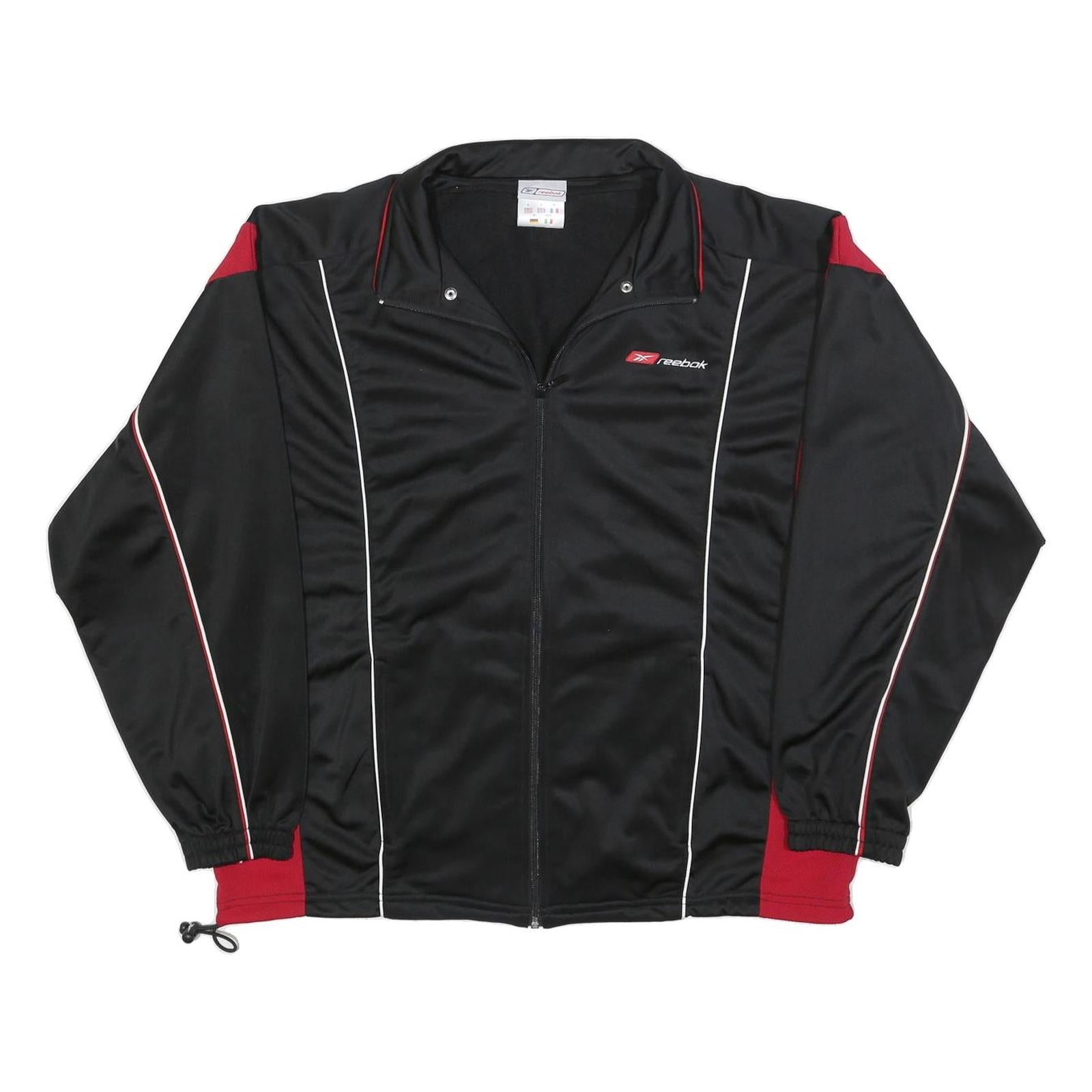 REEBOK Mens Black & Red Track Jacket S Polyester Blend Zip Athletic Casual