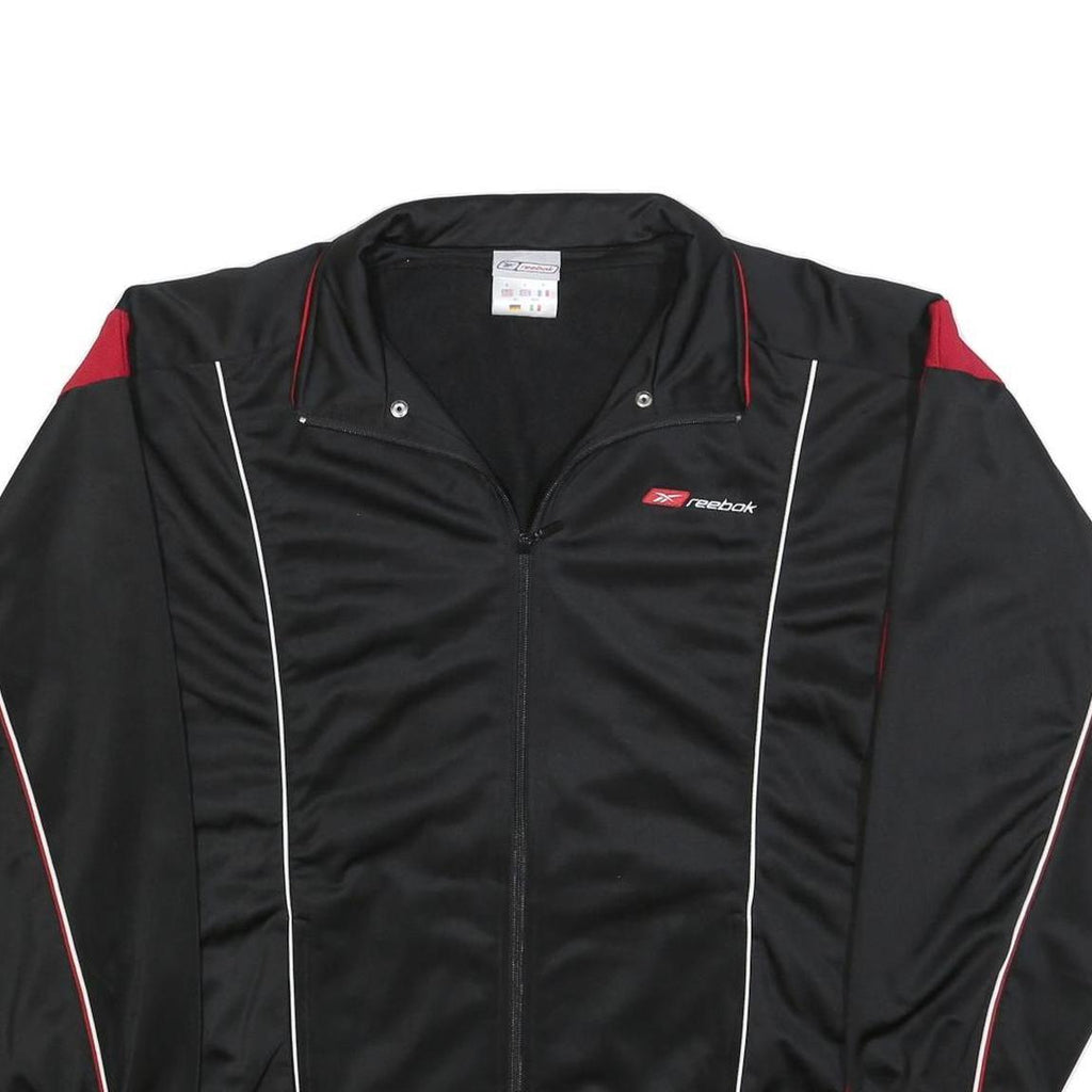 REEBOK Mens Black & Red Track Jacket S Polyester Blend Zip Athletic Casual