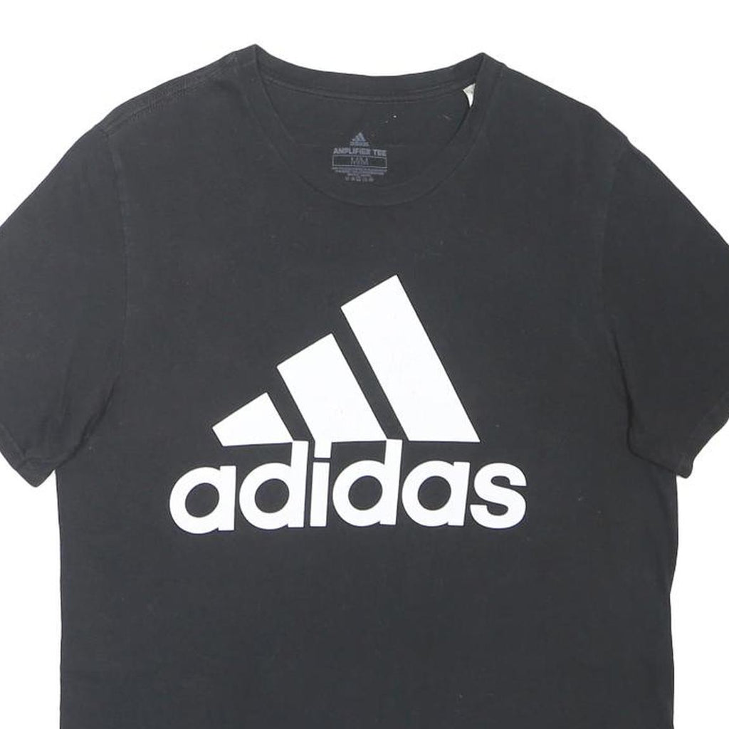 ADIDAS Mens Black Graphic T-Shirt M Short Sleeve Crew Neck Cotton Blend Casual