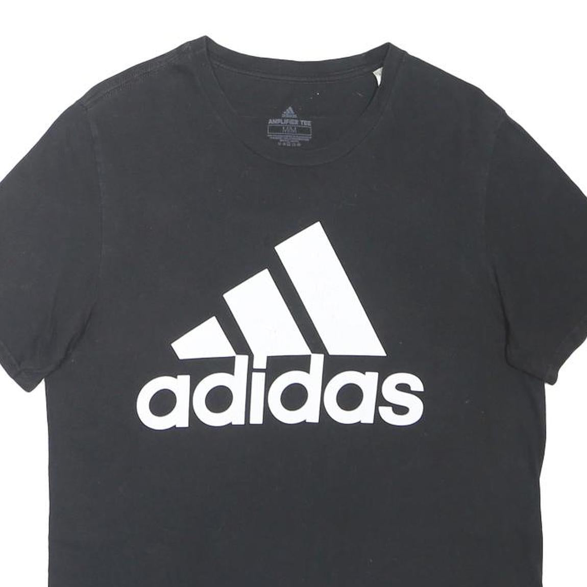 ADIDAS Mens Black Graphic T-Shirt M Short Sleeve Crew Neck Cotton Blend Casual