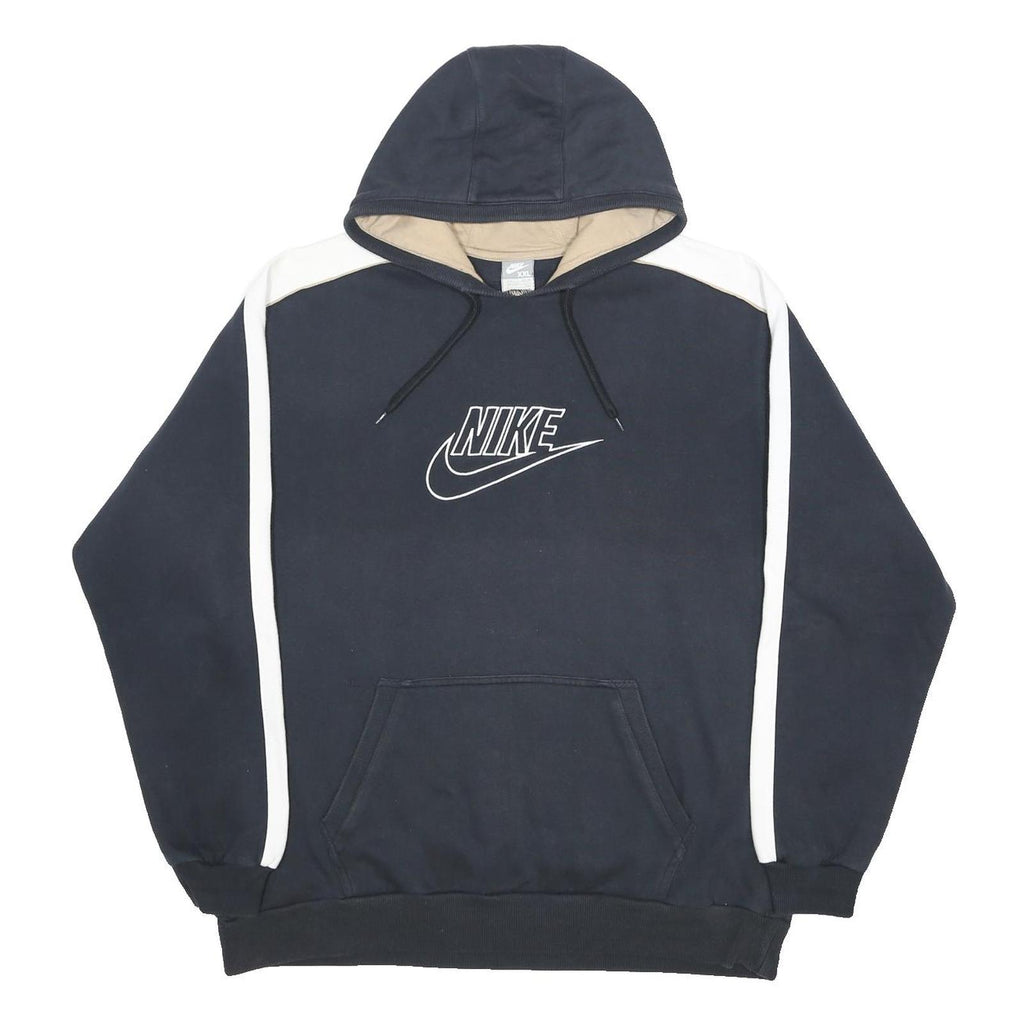 NIKE Mens Black & Cream Cotton Blend Pullover Hoodie 2XL Sportswear Sweatshirt