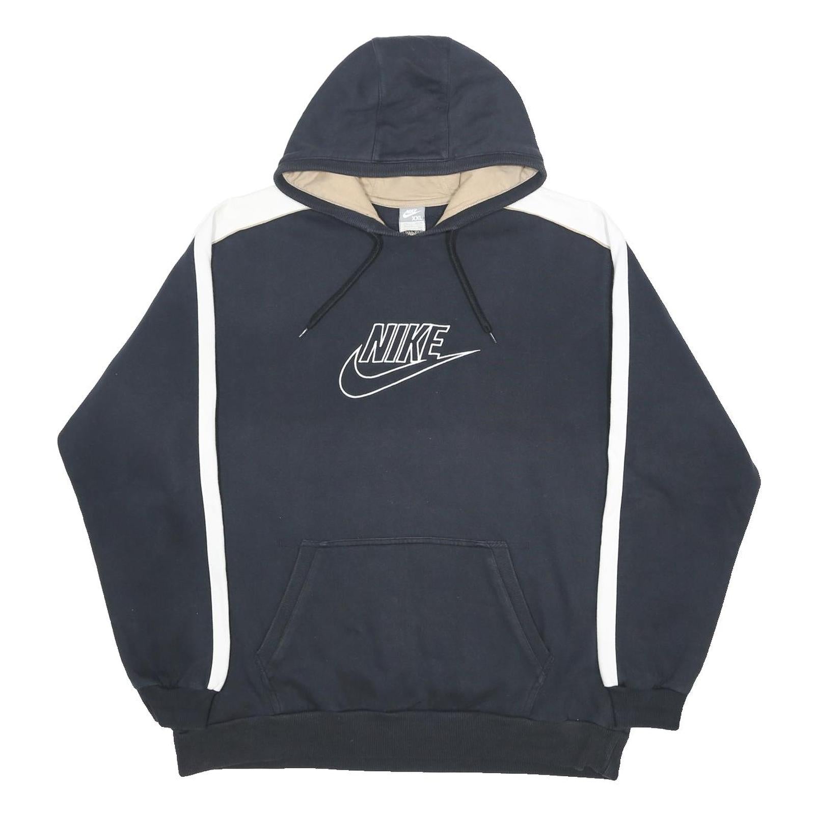 NIKE Mens Black & Cream Cotton Blend Pullover Hoodie 2XL Sportswear Sweatshirt