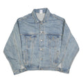 Mens Blue Denim Cotton Blend Button Jacket L Gstaad Embroidered Back Casual