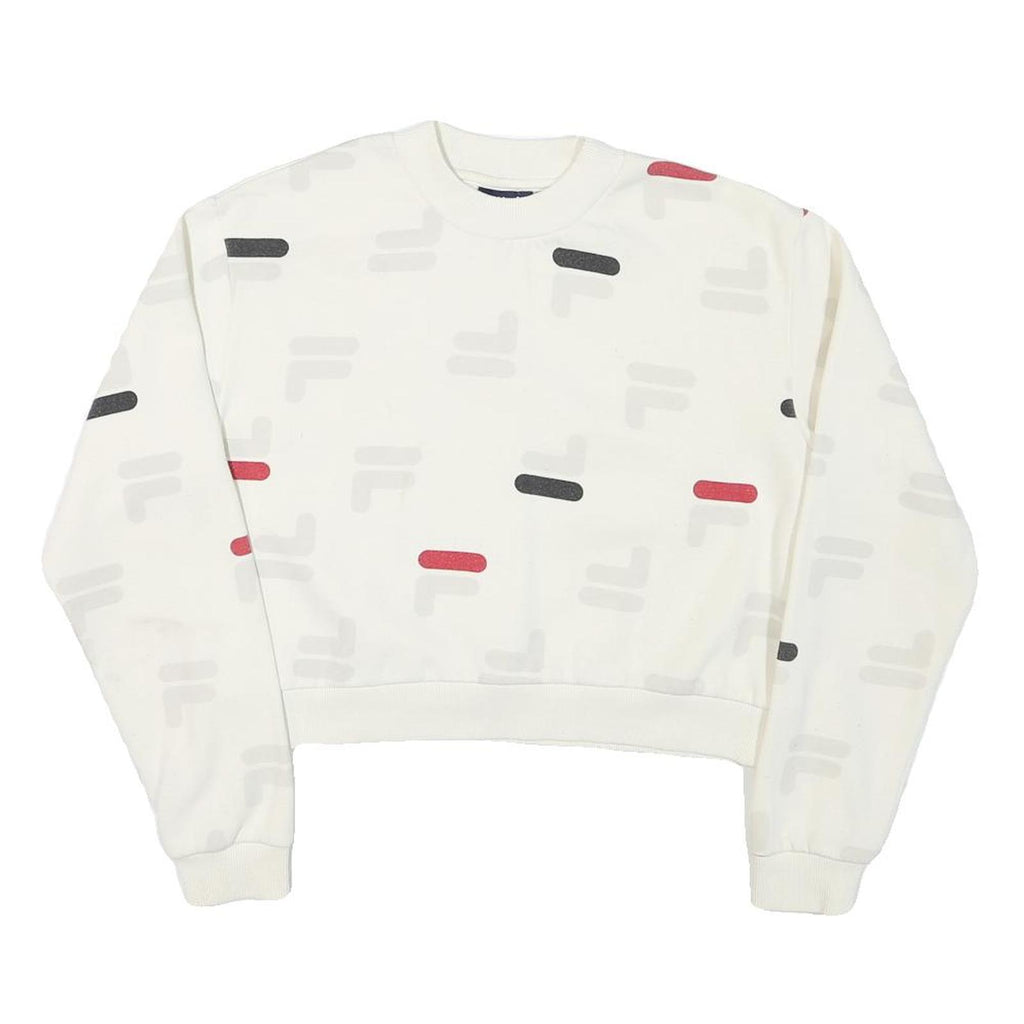 FILA Womens White & Red Crew Neck S Cotton Blend Sweatshirt Pullover