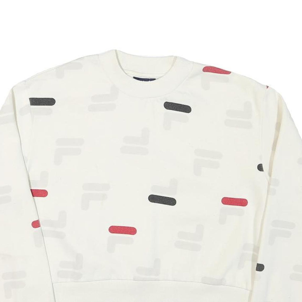 FILA Womens White & Red Crew Neck S Cotton Blend Sweatshirt Pullover