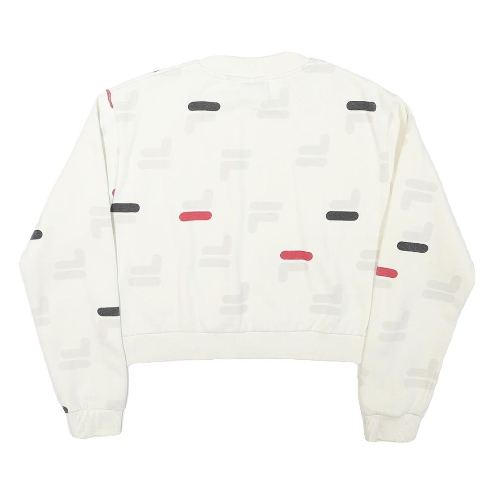 FILA Womens White & Red Crew Neck S Cotton Blend Sweatshirt Pullover