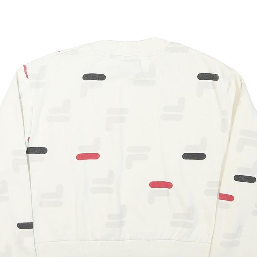 FILA Womens White & Red Crew Neck S Cotton Blend Sweatshirt Pullover