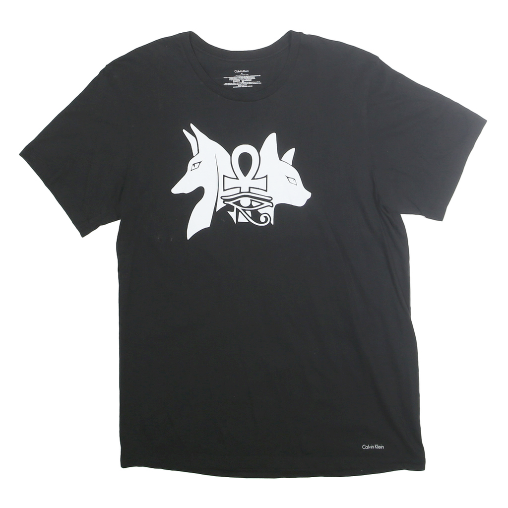 CALVIN KLEIN Mens Black Graphic T-Shirt M Short Sleeve Crew Neck Cotton