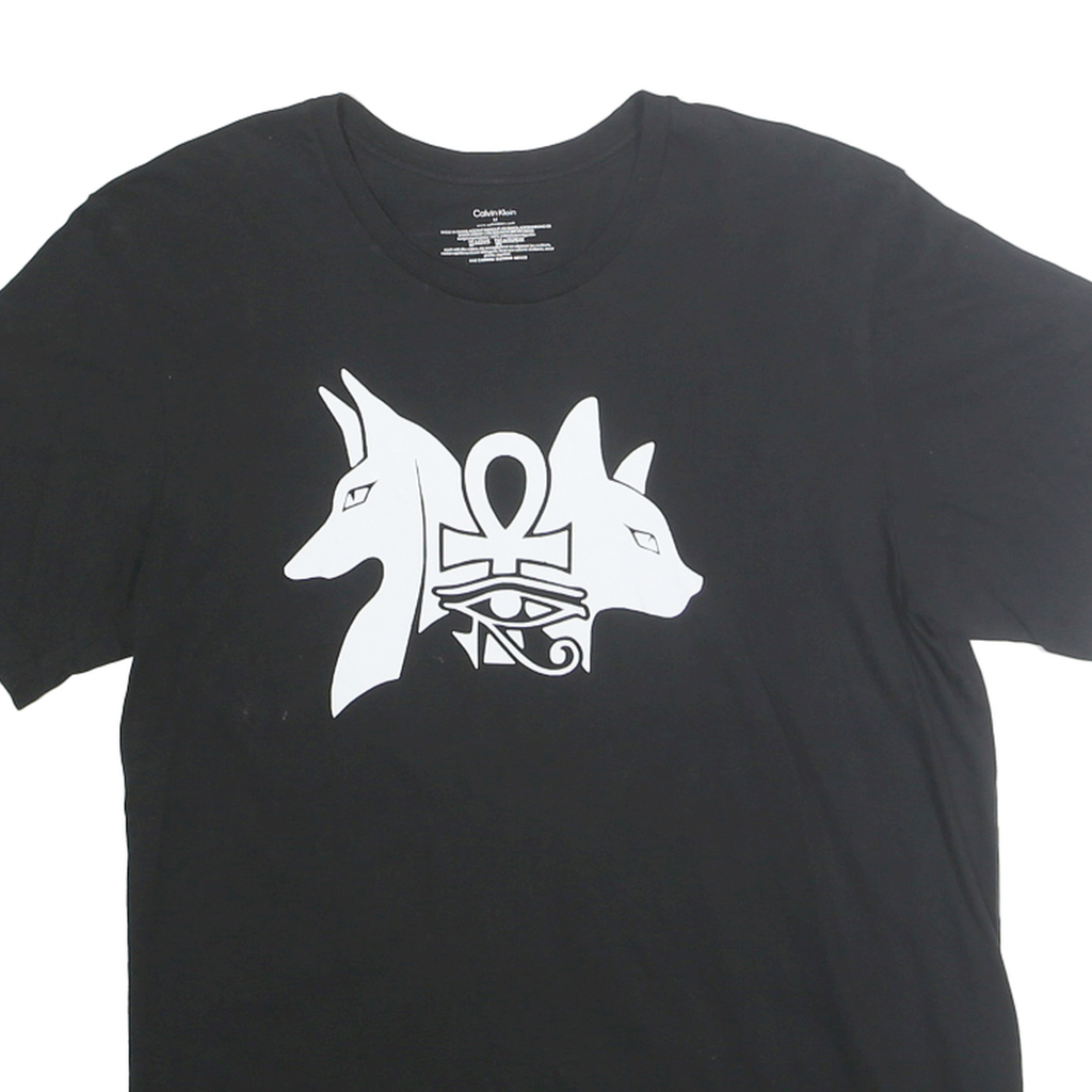 CALVIN KLEIN Mens Black Graphic T-Shirt M Short Sleeve Crew Neck Cotton